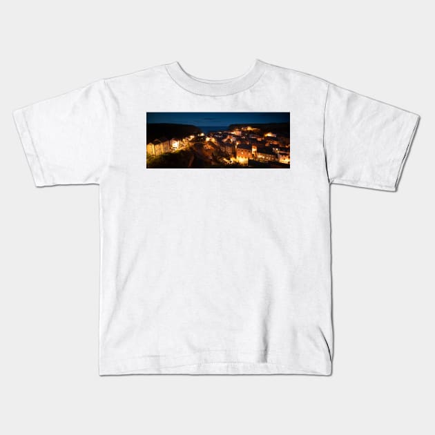 Nightime Staithes Kids T-Shirt by davehudspeth